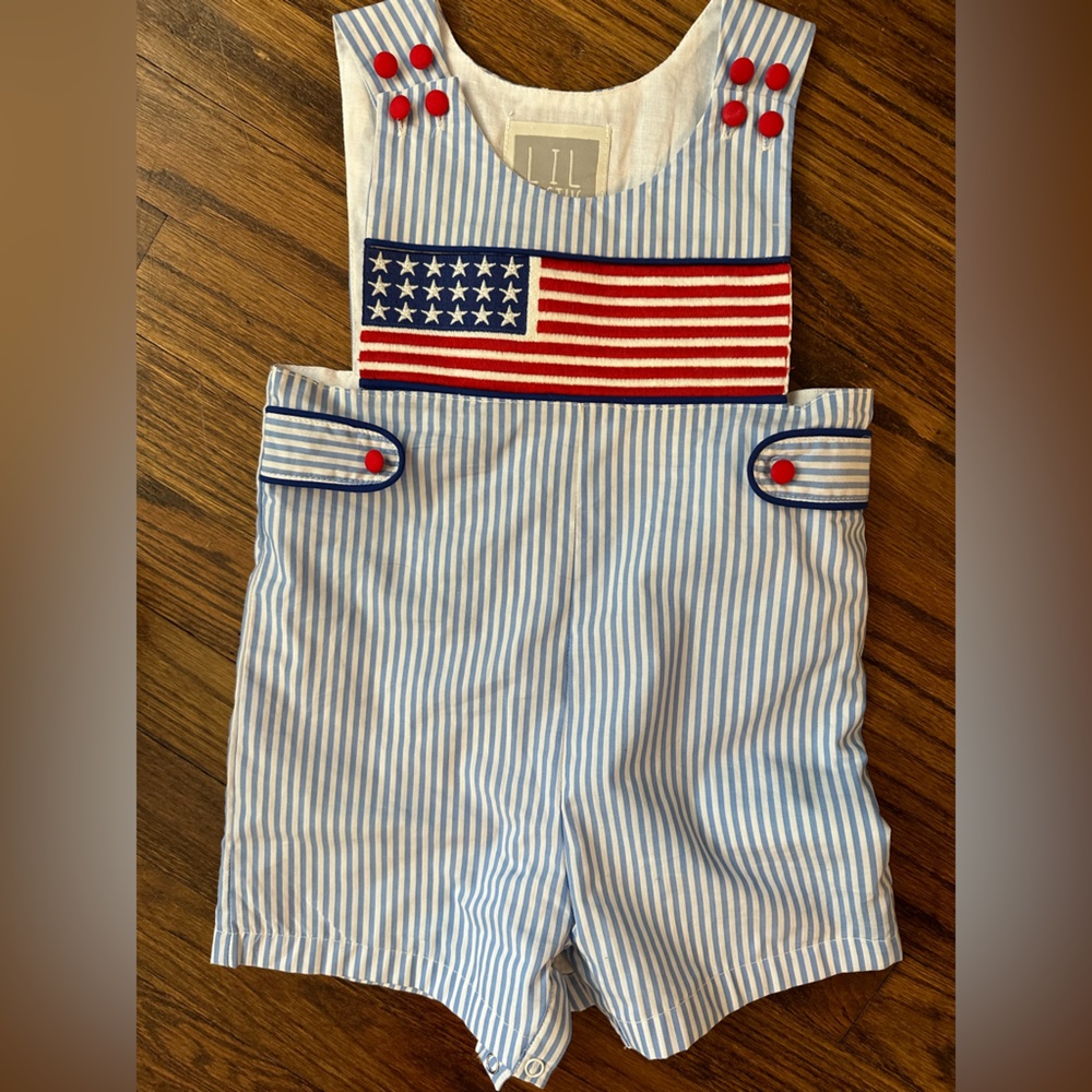 Lil Cactus American Flag Embroidered Shortalls - NWOT